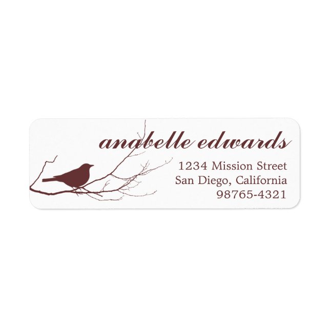 Brown bird on branch modern custom return address label (Front)