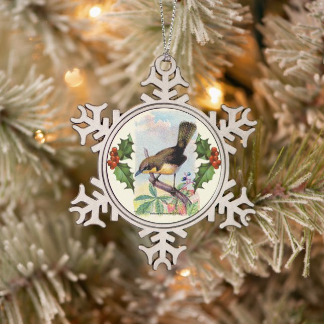 Brown Bird Snowflake Pewter Christmas Ornament (Tree)