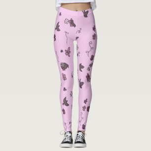 Brown birds flowers pink leggings