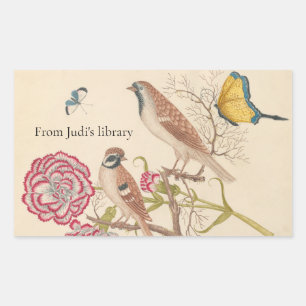 Brown birds with carnations and butterflies rectangular sticker