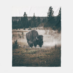 BROWN BISON ON BROWN GRASS FIELD DURING DAYTIME FLEECE BLANKET