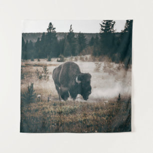 BROWN BISON ON BROWN GRASS FIELD DURING DAYTIME TAPESTRY