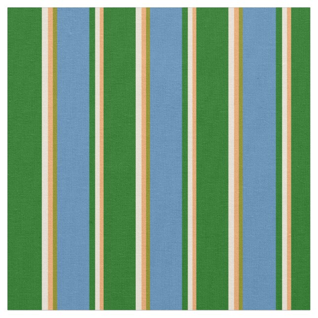 Brown, Bisque, Dark Green, Blue & Green Pattern Fabric (Close Up)