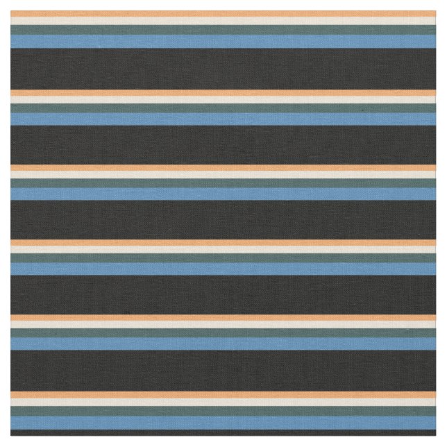 Brown, Bisque, Dark Slate Grey, Blue & Black Fabric (Close Up)