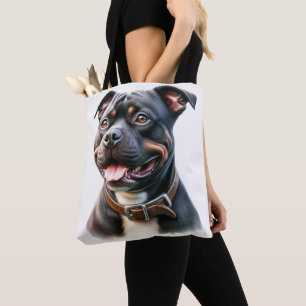 BROWN & BLACK AMERICAN STAFFORDSHIRE TERRIER DOG TOTE BAG