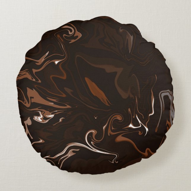 Brown, Black and Grey Swirls Round Cushion (Back)
