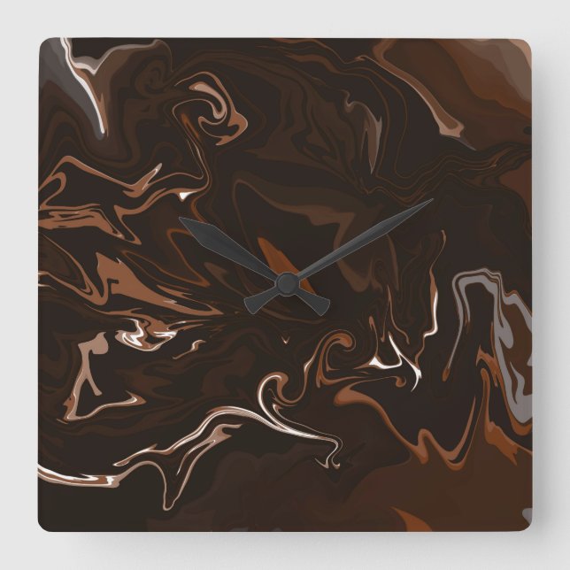 Brown, Black and Grey Swirls Square Wall Clock (Front)