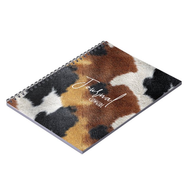 Brown black and white cowhide texture throw pillow notebook (Left Side)