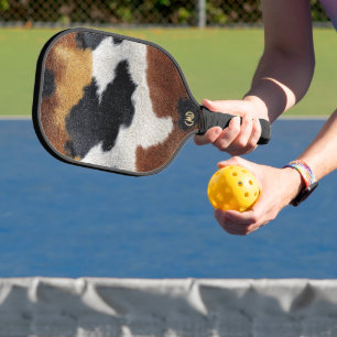Brown black and white cowhide texture throw pillow pickleball paddle