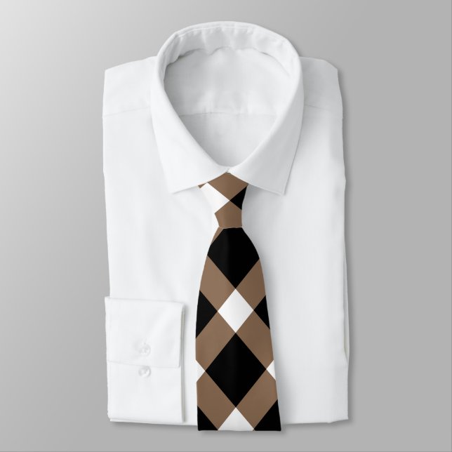 Brown, Black, and White Diagonal Gingham Pattern  Tie (Tied)