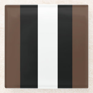 Brown, black and white stripes glass coaster