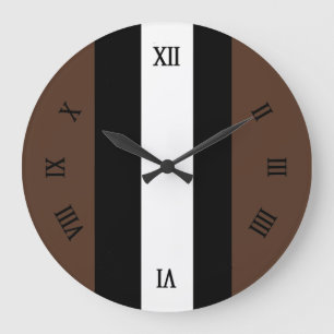 Brown, black and white stripes  large clock