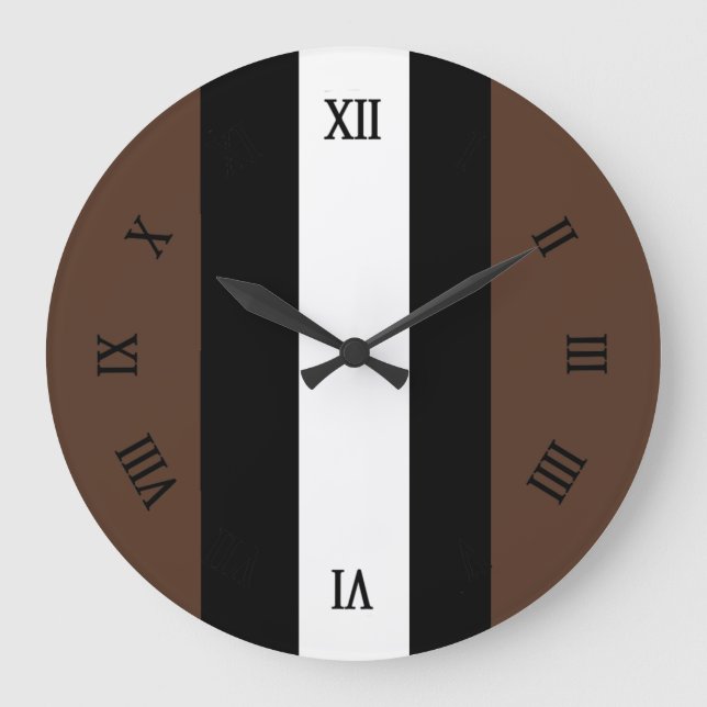 Brown, black and white stripes  large clock (Front)