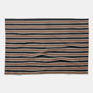 Brown, Black and White Stripes Tea Towel