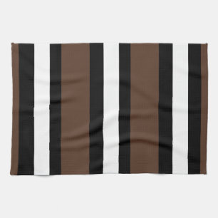 Brown, black and white stripes  tea towel
