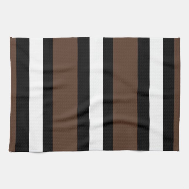 Brown, black and white stripes  tea towel (Horizontal)
