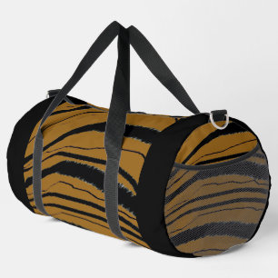 Brown + Black Animal Stripe Athletic Gym Travel Duffle Bag