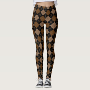 Brown Black Argyle Harlequin Diamond Trendy Leggings
