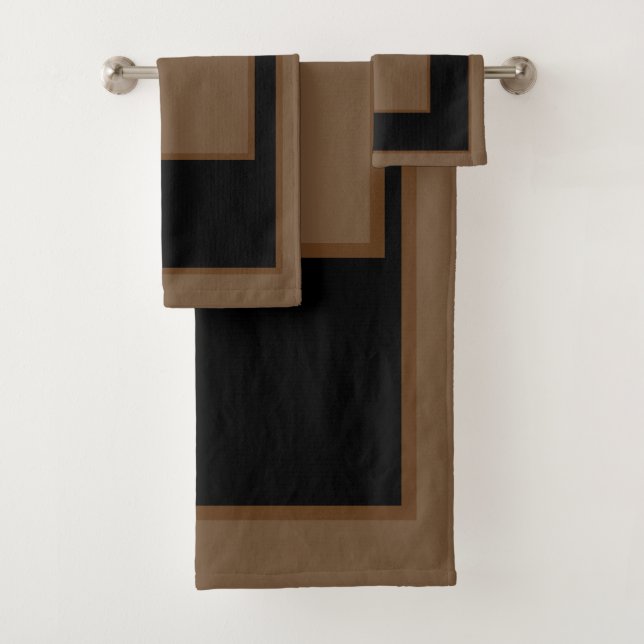 Brown Black Block Patterned Bath Towel Set (Insitu)