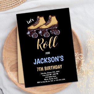 Brown Black Boy Skating Birthday Invitations
