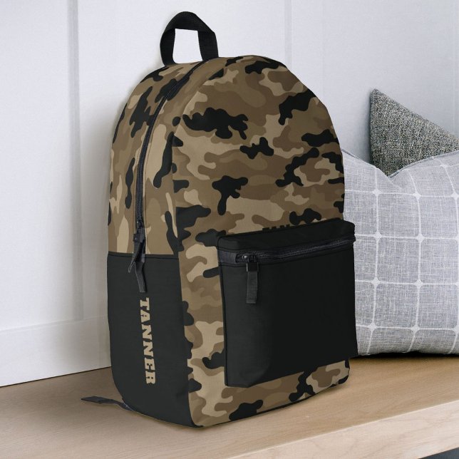 Brown Black Camoflauge Boys School Printed Backpack (brown and black camouflage school backpack, great for back to school.)