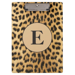 Brown Black Cheetah Leopard Print Monogram Clipboard