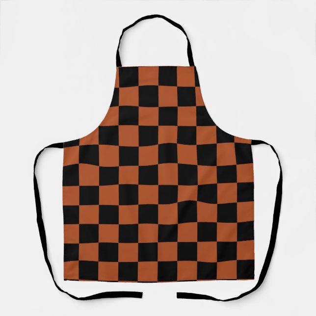 Brown Black Chequered Check Pattern Apron (Front)