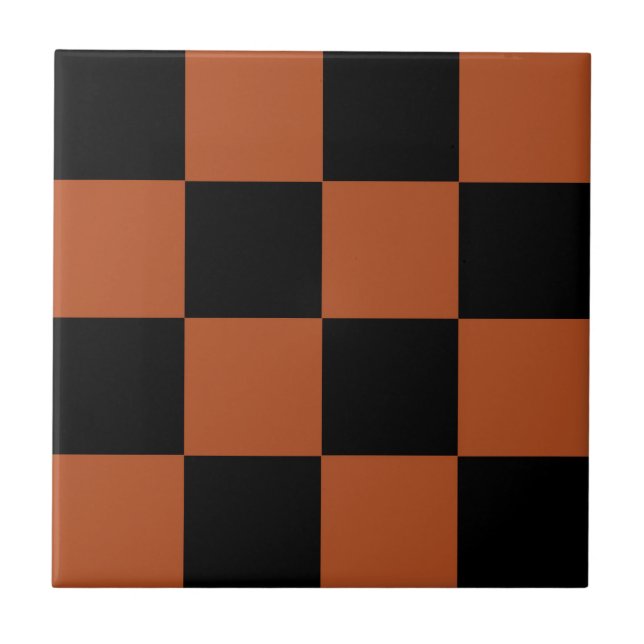 Brown Black Chequered Check Pattern Ceramic Tile (Front)