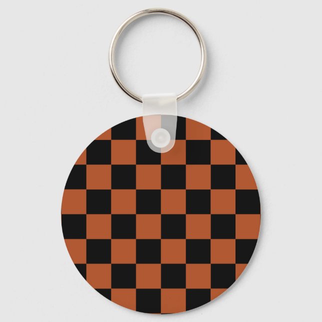 Brown Black Chequered Check Pattern Key Ring (Front)