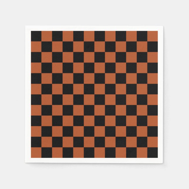 Brown Black Chequered Check Pattern Napkin (Front)