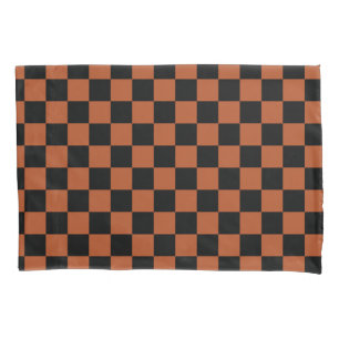 Brown Black Chequered Check Pattern Pillowcase