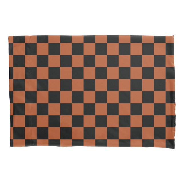 Brown Black Chequered Check Pattern Pillowcase (Front)