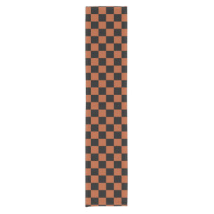 Brown Black Chequered Check Pattern Short Table Runner