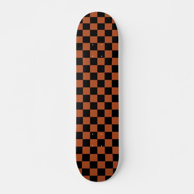 Brown Black Chequered Check Pattern Skateboard (Front)
