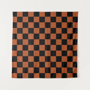 Brown Black Chequered Check Pattern Tapestry