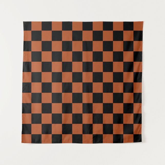 Brown Black Chequered Check Pattern Tapestry (Front)