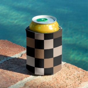 Brown Black Chequered Gingham Pattern Can Cooler