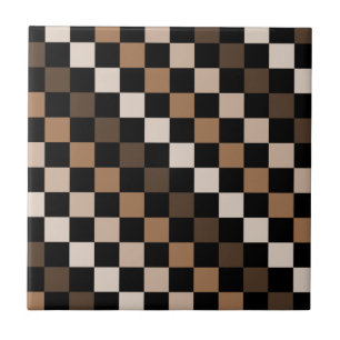Brown Black Chequered Gingham Pattern Ceramic Tile