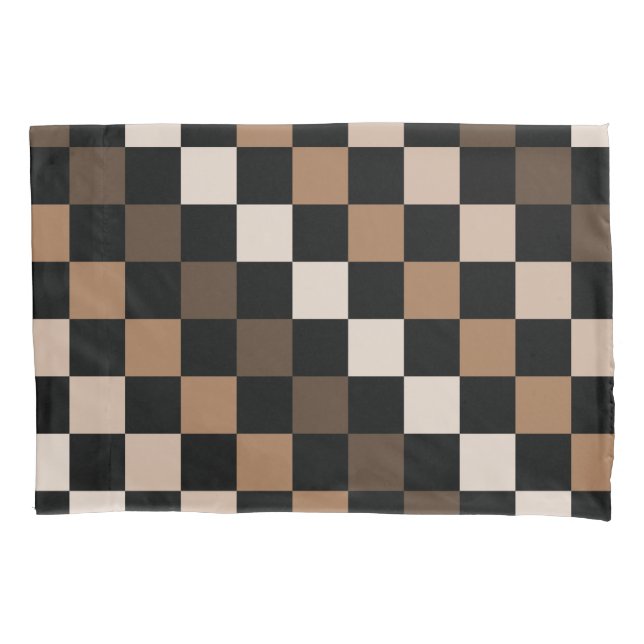 Brown Black Chequered Gingham Pattern Pillowcase (Front)