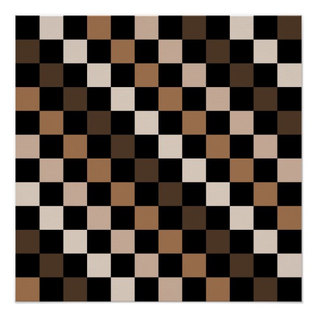 Brown Black Chequered Gingham Pattern Poster (Front)