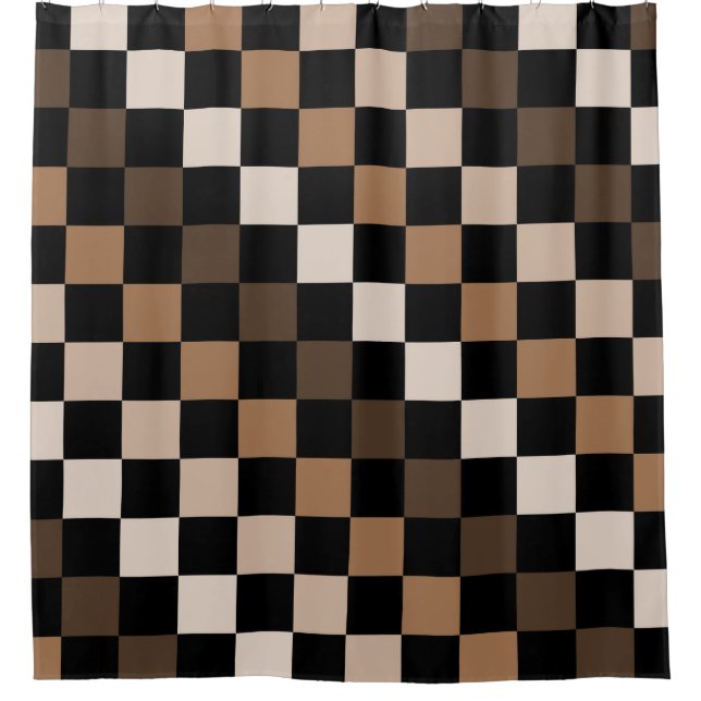 Brown Black Chequered Gingham Pattern Shower Curtain (Front)