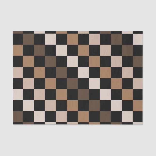 Brown Black Chequered Gingham Pattern Tissue Paper (Front)