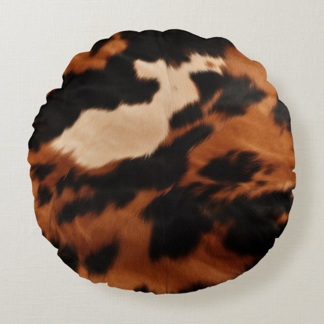 Brown Black Cream Cowhide Round Cushion (Front)