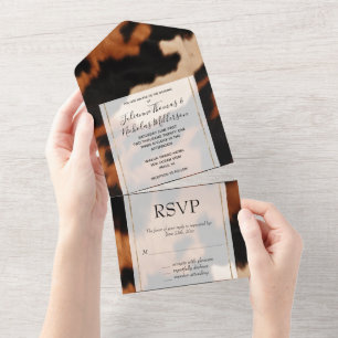 Brown Black Cream Cowhide Wedding All In One Invitation