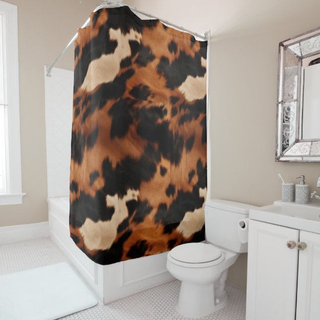 Brown Black Cream Cowhide Western  Shower Curtain (In Situ)