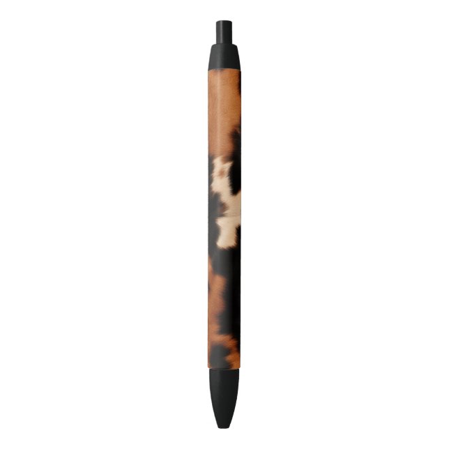 Brown Black Cream Faux Cow Print Black Ink Pen (Front Vertical)