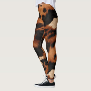 Brown Black Cream Faux Cow Print Leggings