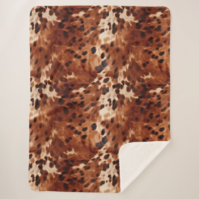 Brown Black Cream Faux Cowhide Sherpa Blanket (Front)