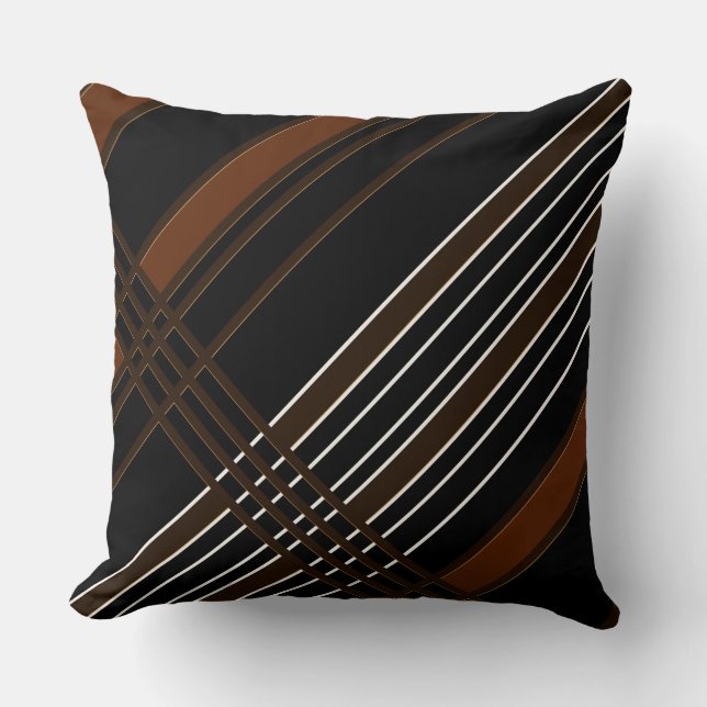 Brown & Black Diagonal Stripes Cushion (Front)