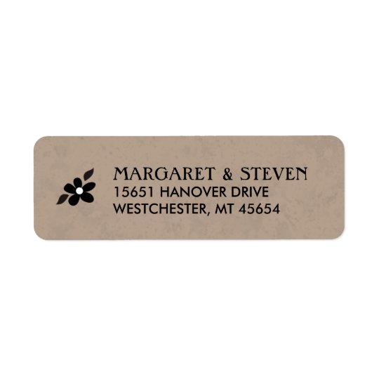 Brown & Black Floral Wedding Label Return Address Label